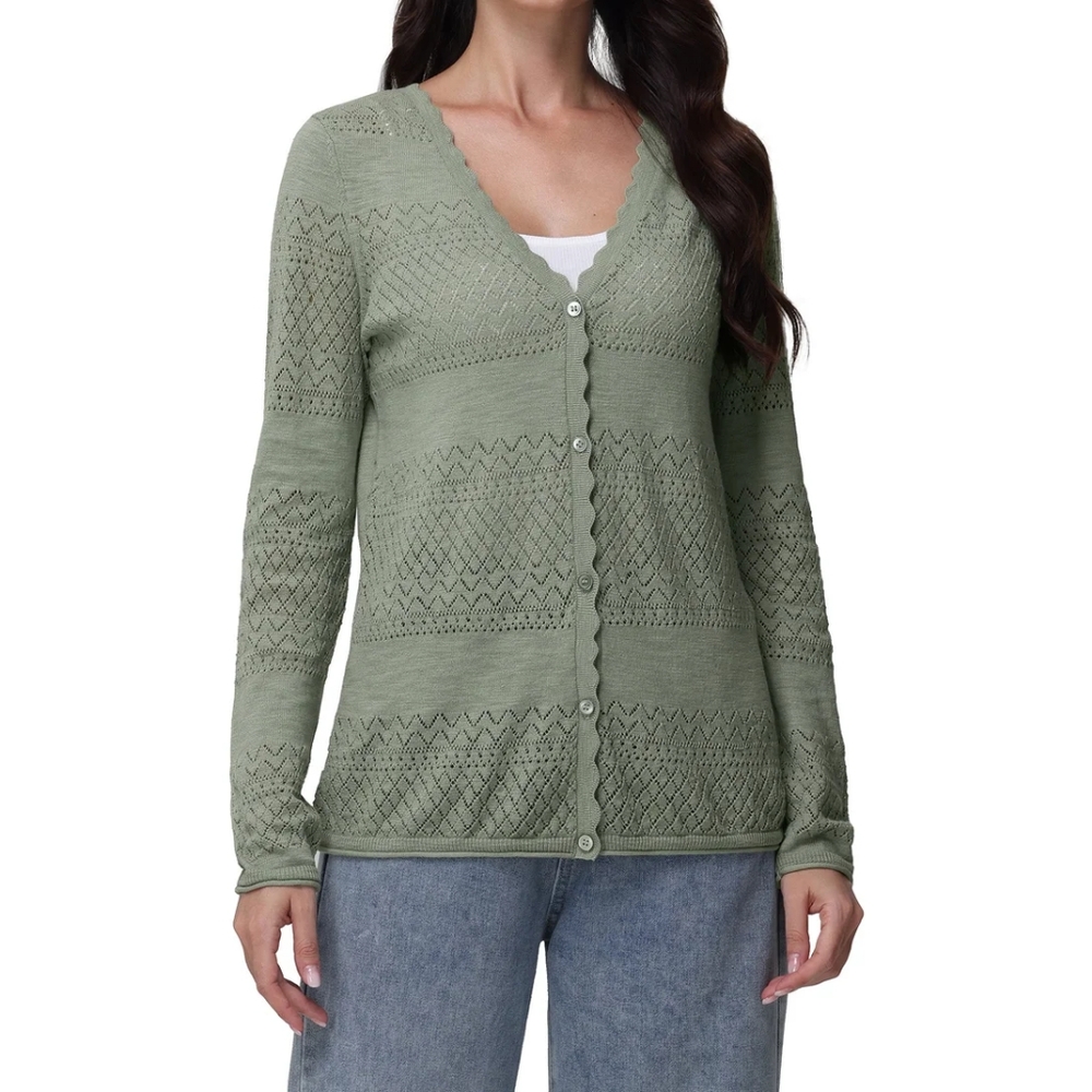 Frye Women's Ivory Pointelle Cardigan Sweater - Picture 6 of 8